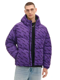 Cropp Kurtki Zimowe|Kurtki, Płaszcze*Fioletowa kurtka puffer z kapturem