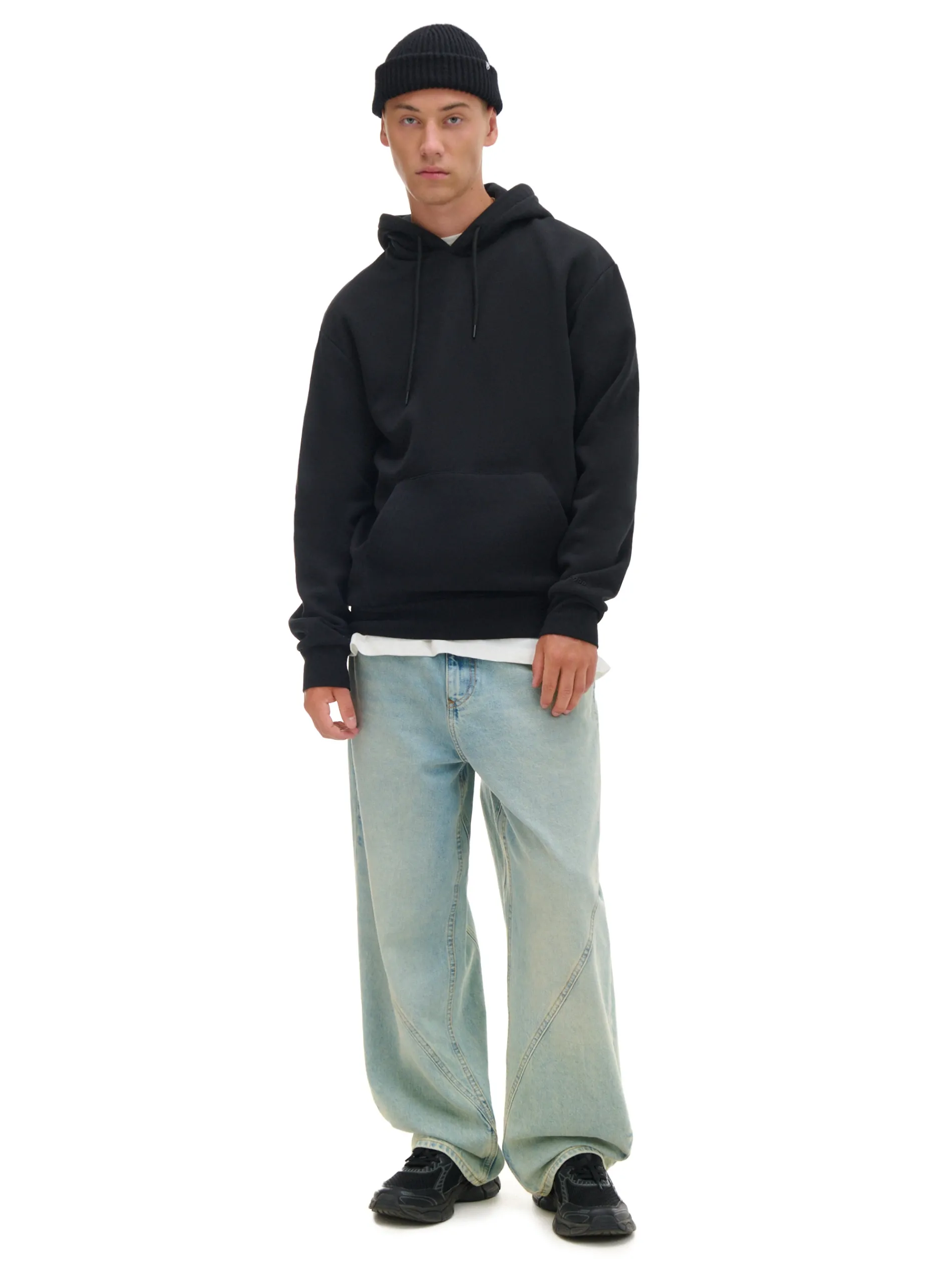 Cropp Bluzy*Gładka czarna bluza z kapturem