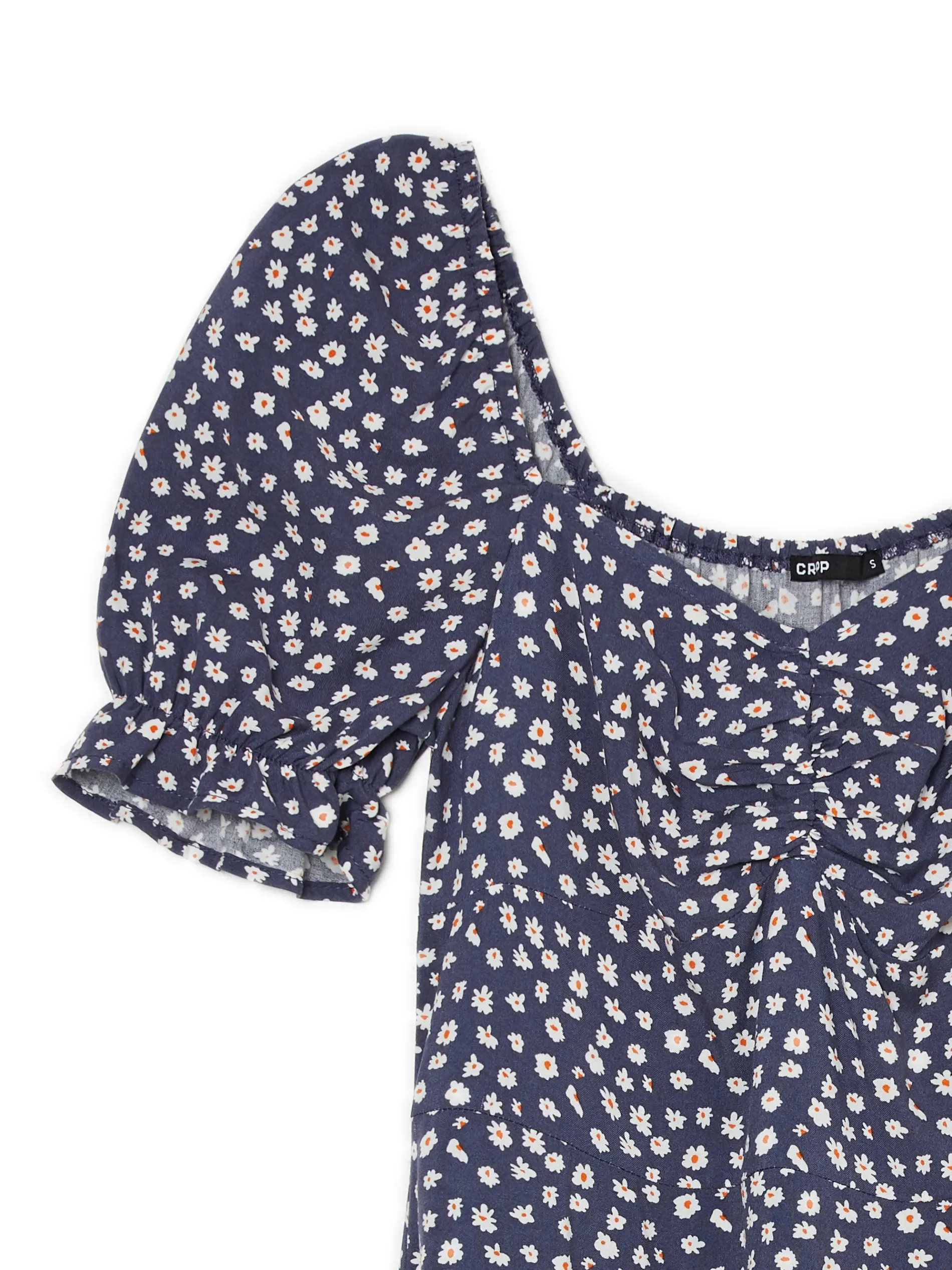 Cropp Sukienki, Kombinezony*Granatowa sukienka midi w stokrotki