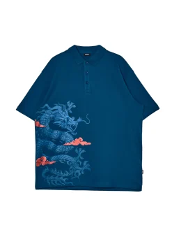 Cropp Koszulki*Granatowe polo z printem smoka