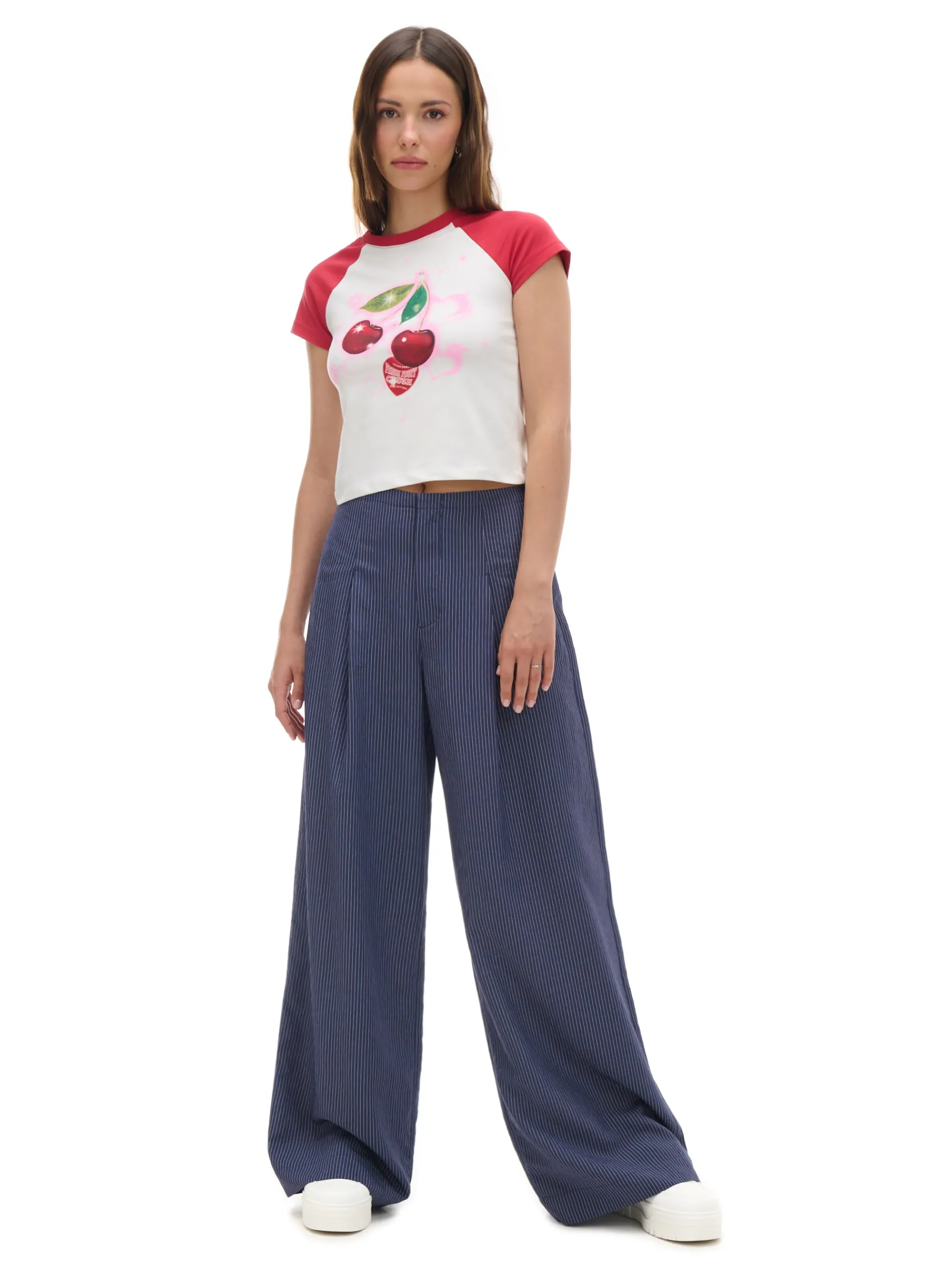 Cropp Spodnie*Granatowe spodnie tailoring w paski