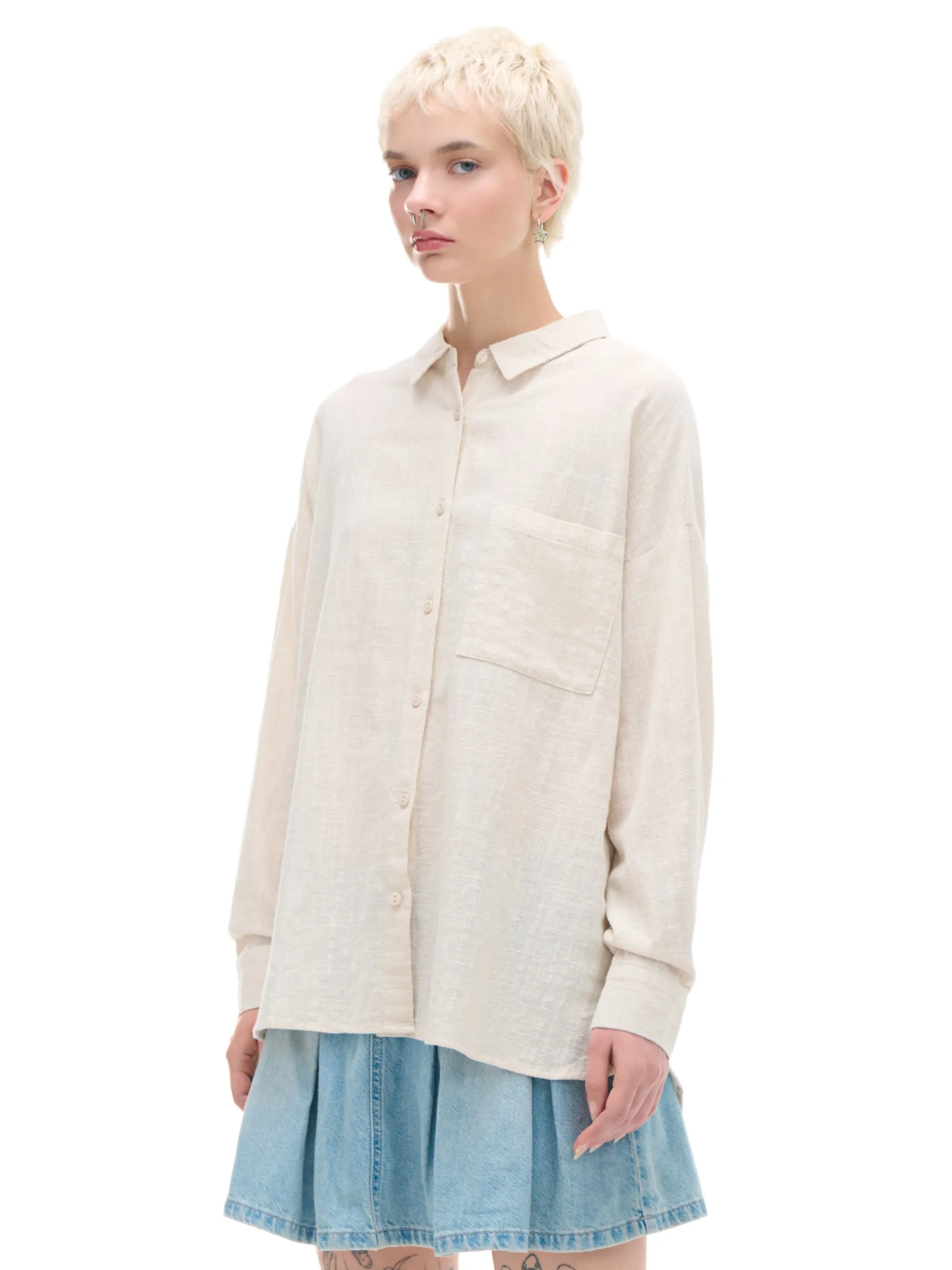 Cropp Koszule, Bluzki*Jasna koszula oversize z rustykalną strukturą