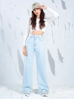 Cropp Jeansy*Jasne jeansy wide leg TALL