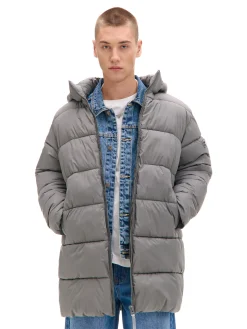 Cropp Kurtki Zimowe|Kurtki, Płaszcze*Jasnoszary pikowany płaszcz z kapturem