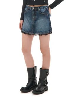 Cropp Spódnice*Jeansowa spódnica mini z koronką