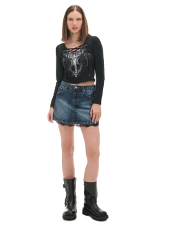 Cropp Spódnice*Jeansowa spódnica mini z koronką