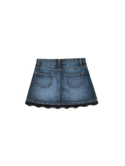 Cropp Spódnice*Jeansowa spódnica mini z koronką