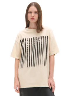 Cropp Koszulki, Topy*Kremowa koszulka oversize z nadrukiem