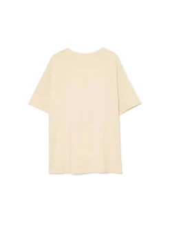 Cropp Koszulki, Topy*Kremowa koszulka oversize z nadrukiem