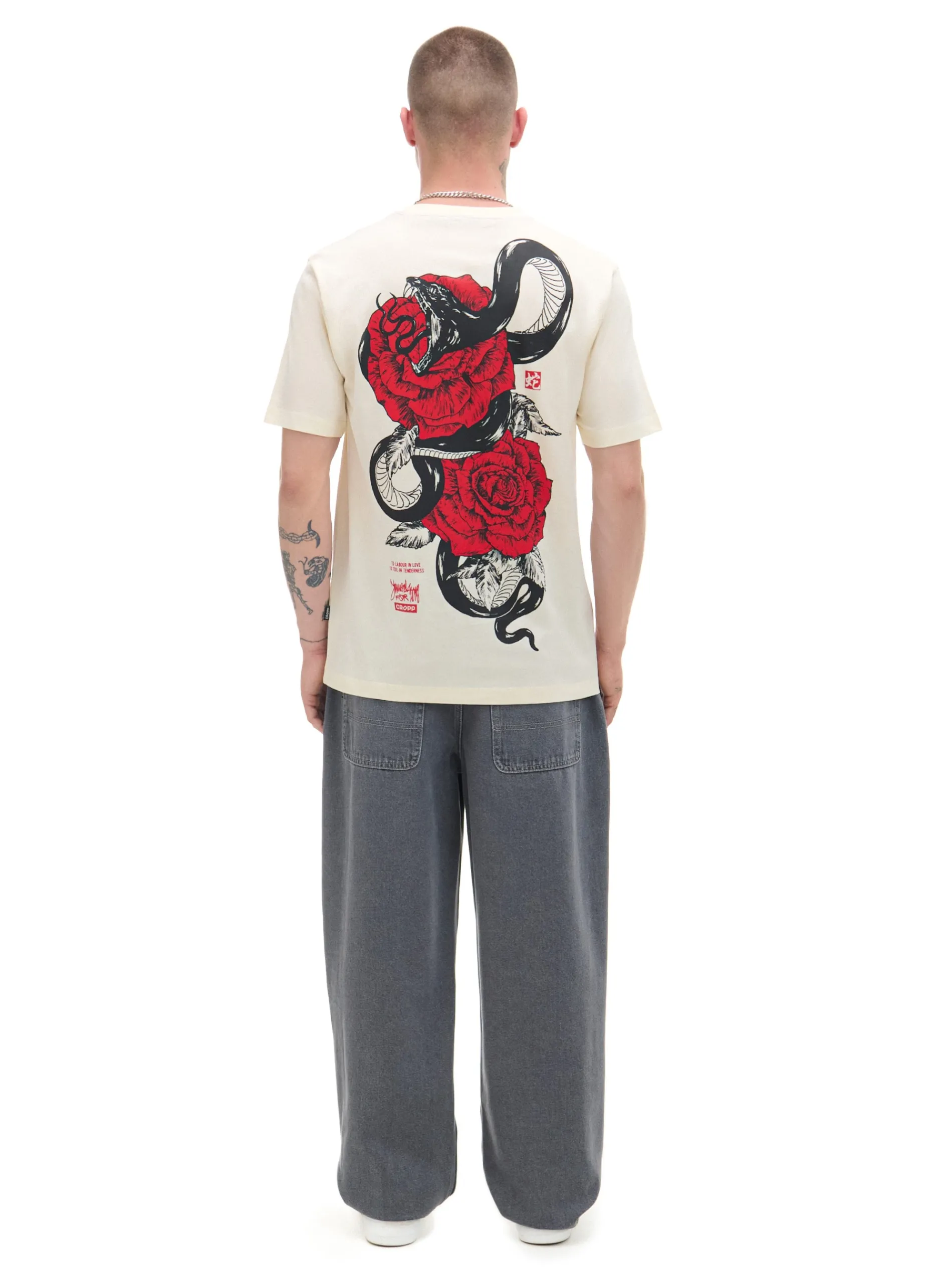 Cropp Koszulki*Kremowa koszulka z nadrukiem czerwonych róż