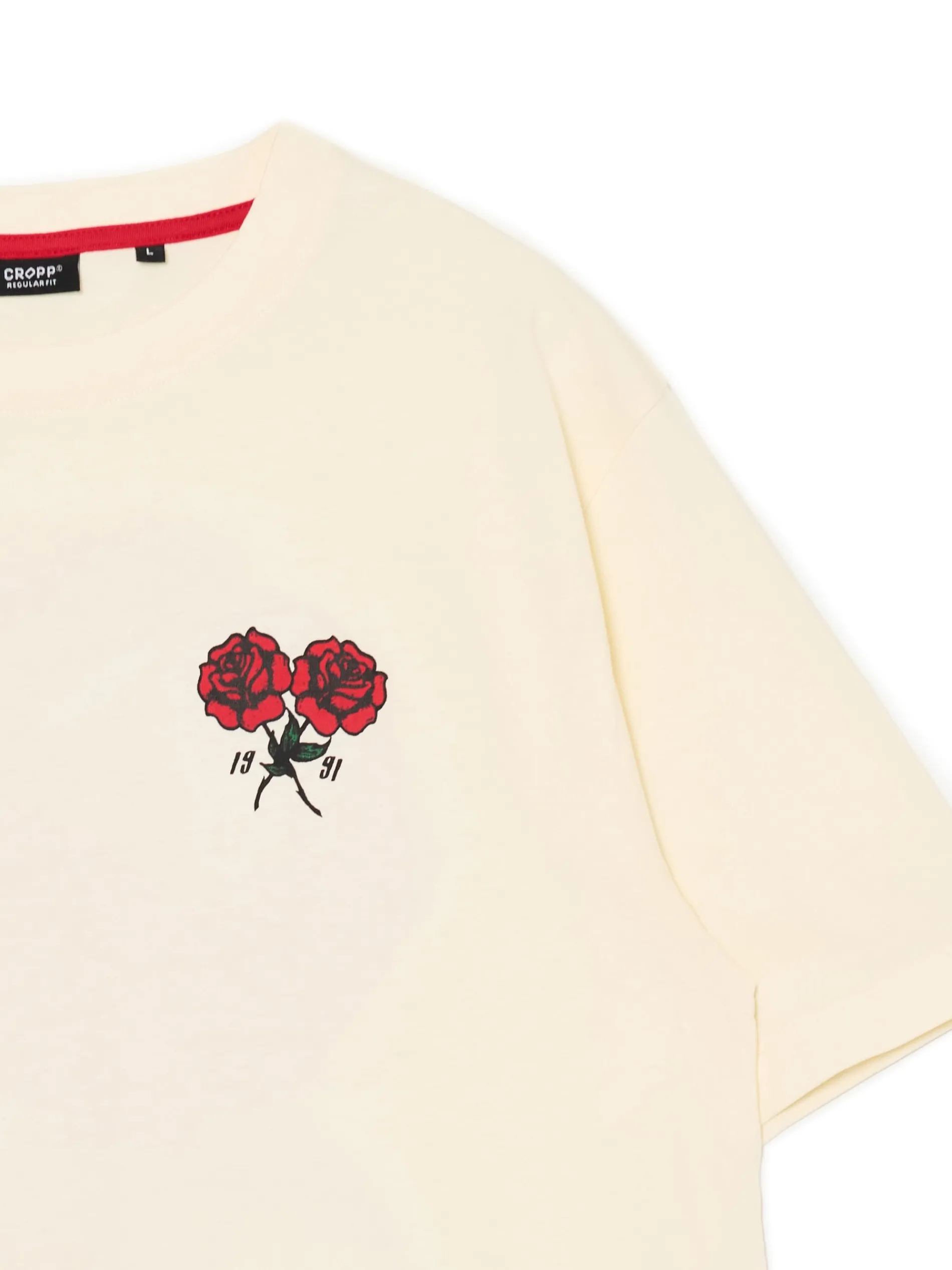 Cropp Koszulki*Kremowa koszulka z nadrukiem czerwonych róż