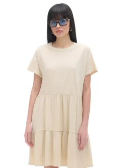 Cropp Sukienki, Kombinezony*Kremowa sukienka mini z marszczeniami