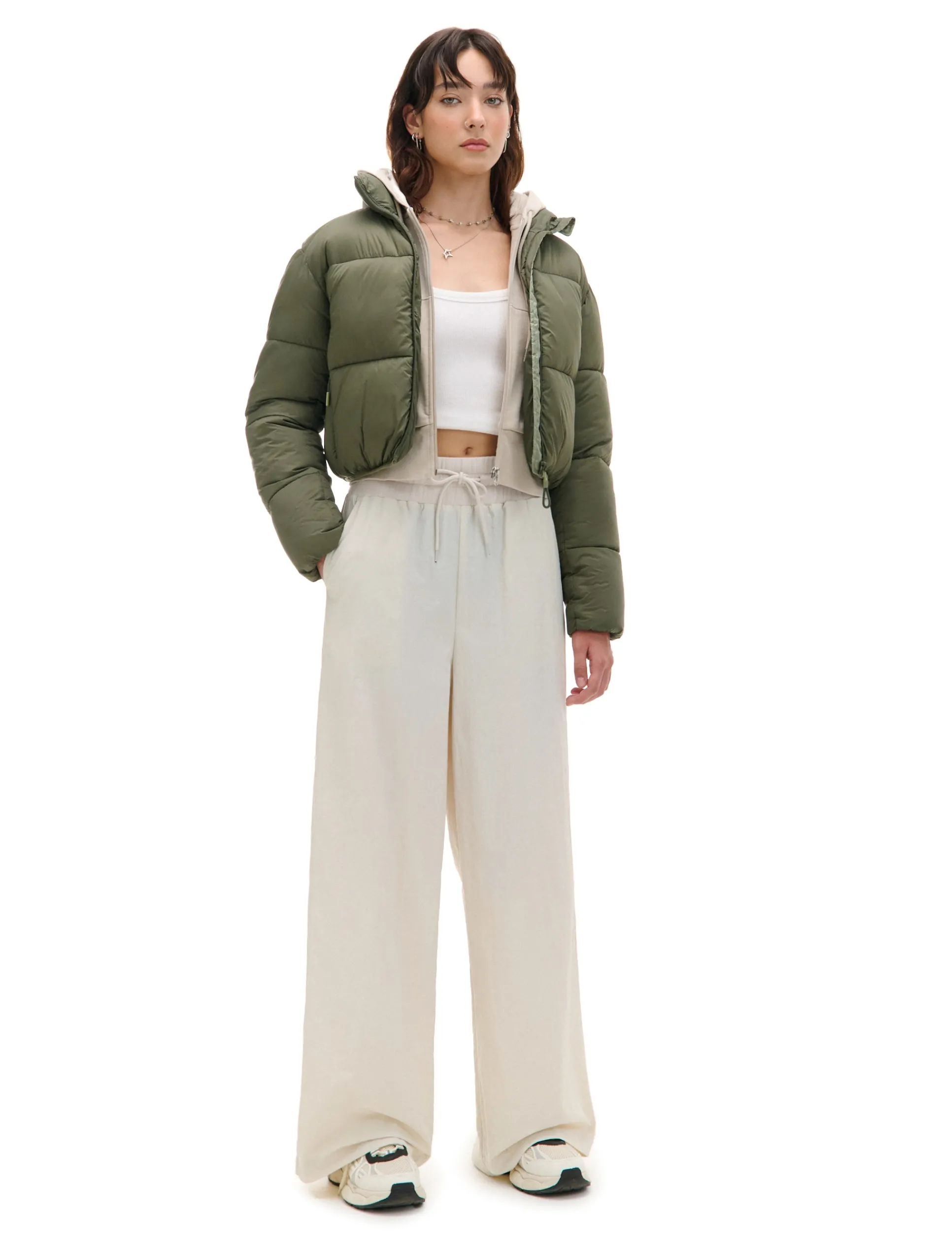 Cropp Spodnie|Sety*Kremowe spodnie baggy z wysokim stanem