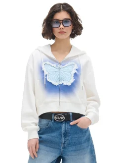 Cropp Bluzy*Krótka biała bluza z motylem