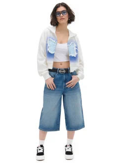 Cropp Bluzy*Krótka biała bluza z motylem