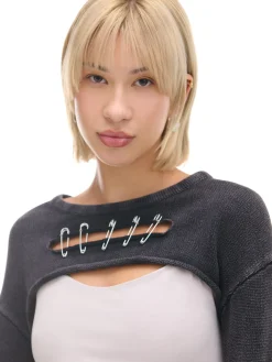 Cropp Swetry*Krótki sweter z agrafkami