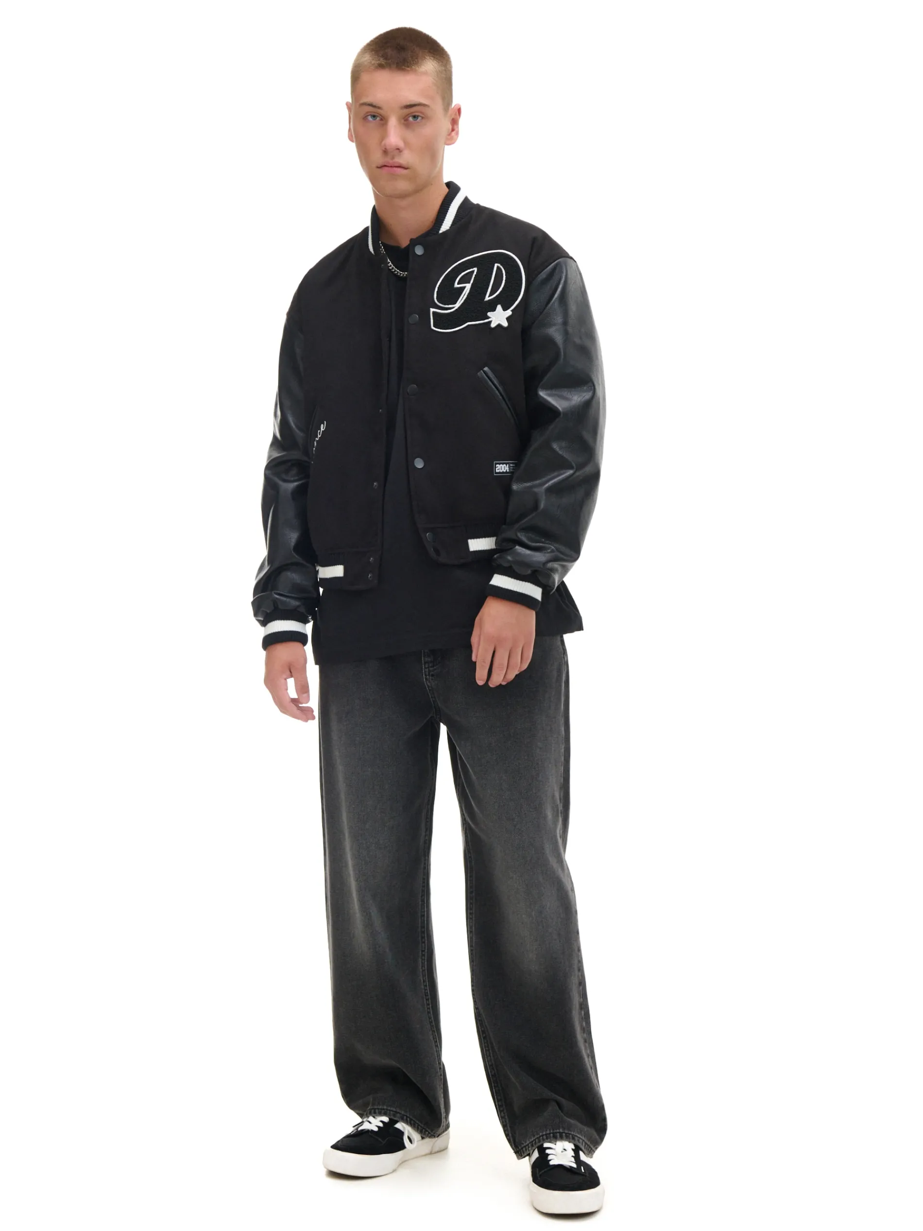 Cropp Kurtki, Płaszcze*Kurtka bomberka ze skórzanymi rękawami