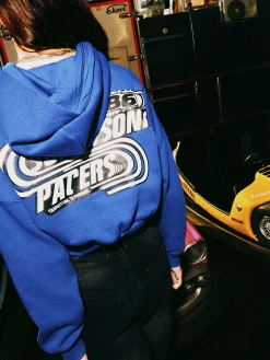 Cropp Bluzy*Niebieska bluza crop z kapturem Baltic Games