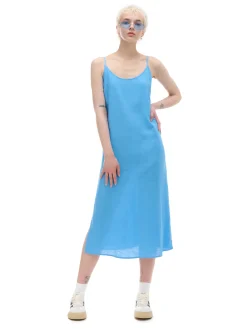 Cropp Sukienki, Kombinezony*Niebieska sukienka midi z wiskozy i lnu