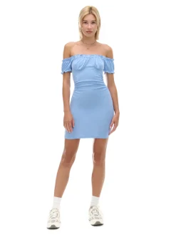 Cropp Sukienki, Kombinezony*Niebieska sukienka mini z krótkimi rękawkami