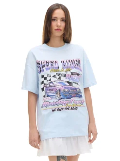 Cropp Koszulki, Topy*Niebieski T-shirt z nadrukiem