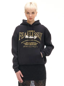 Cropp Bluzy*Ocieplana czarna bluza z kapturem