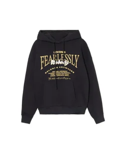 Cropp Bluzy*Ocieplana czarna bluza z kapturem