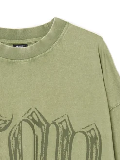 Cropp Koszulki*Oliwkowa koszulka comfort z nadrukiem