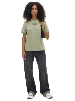 Cropp Koszulki, Topy*Oliwkowa koszulka oversize z napisem