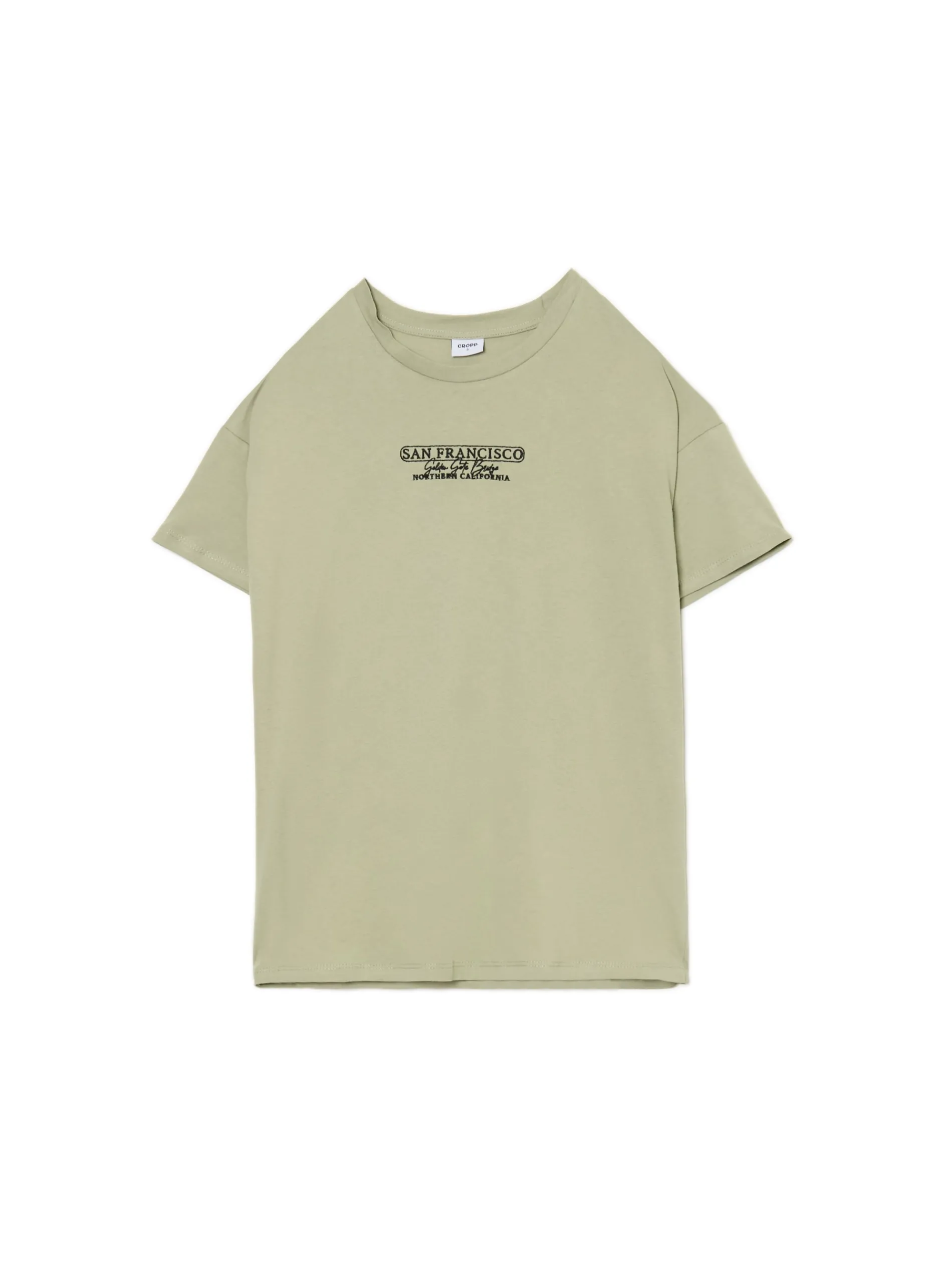 Cropp Koszulki, Topy*Oliwkowa koszulka oversize z napisem