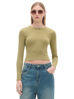 Cropp Koszulki, Topy*Oliwkowa koszulka z długim rękawem