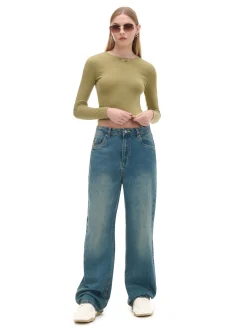 Cropp Koszulki, Topy*Oliwkowa koszulka z długim rękawem