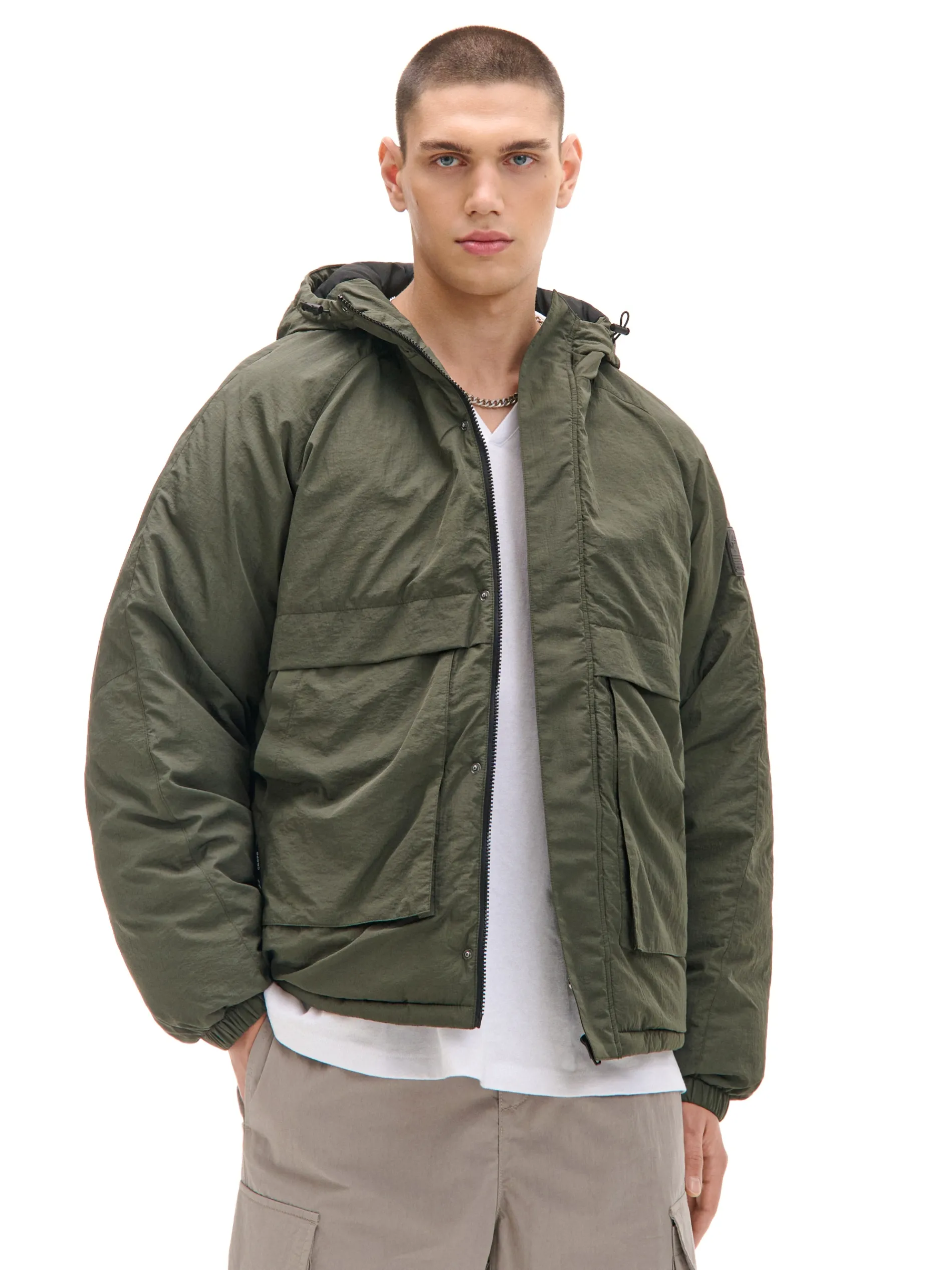 Cropp Kurtki Zimowe|Kurtki, Płaszcze*Oliwkowa kurtka z kapturem