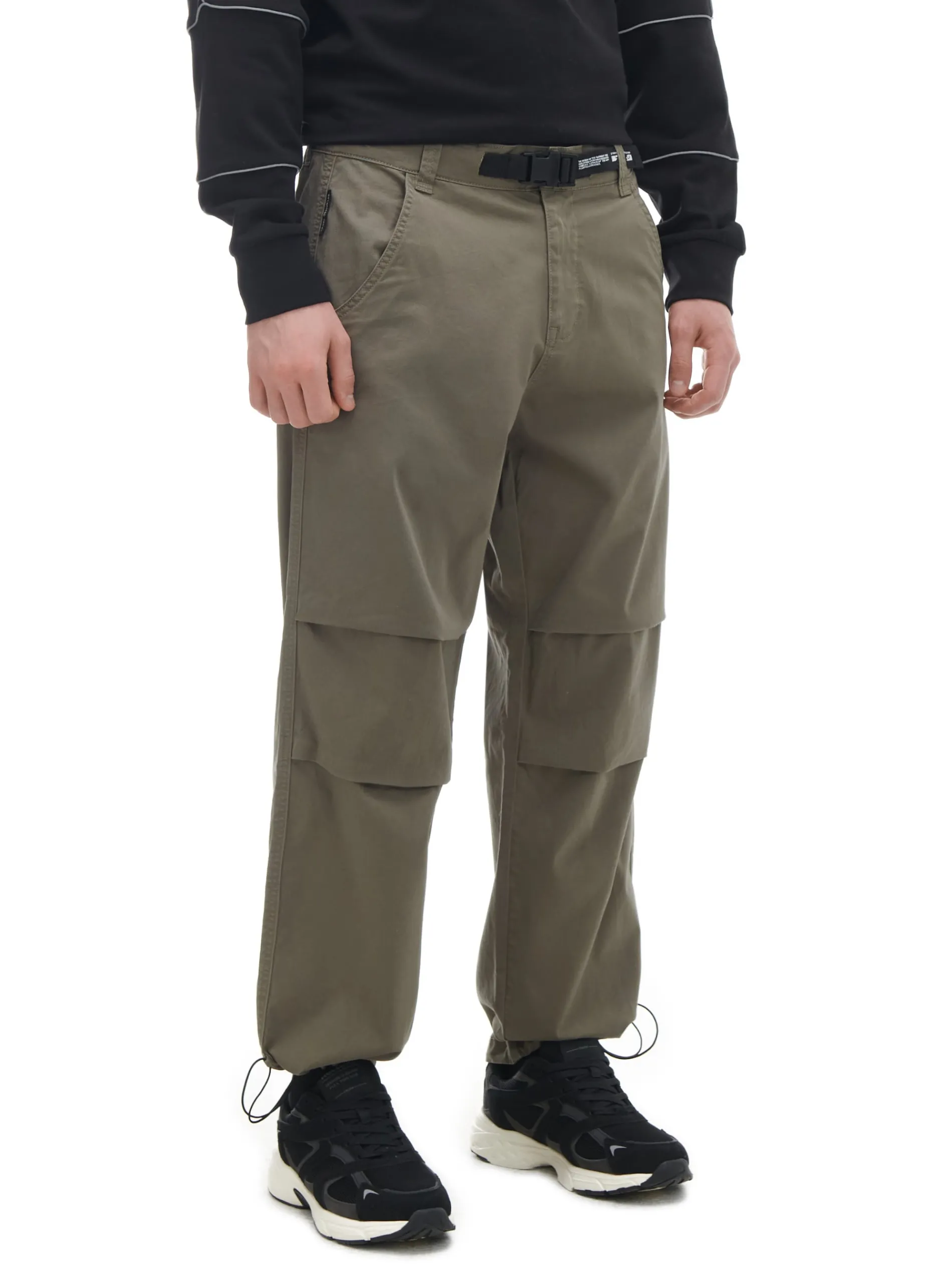 Cropp Spodnie*Oliwkowe spodnie parachute z paskiem