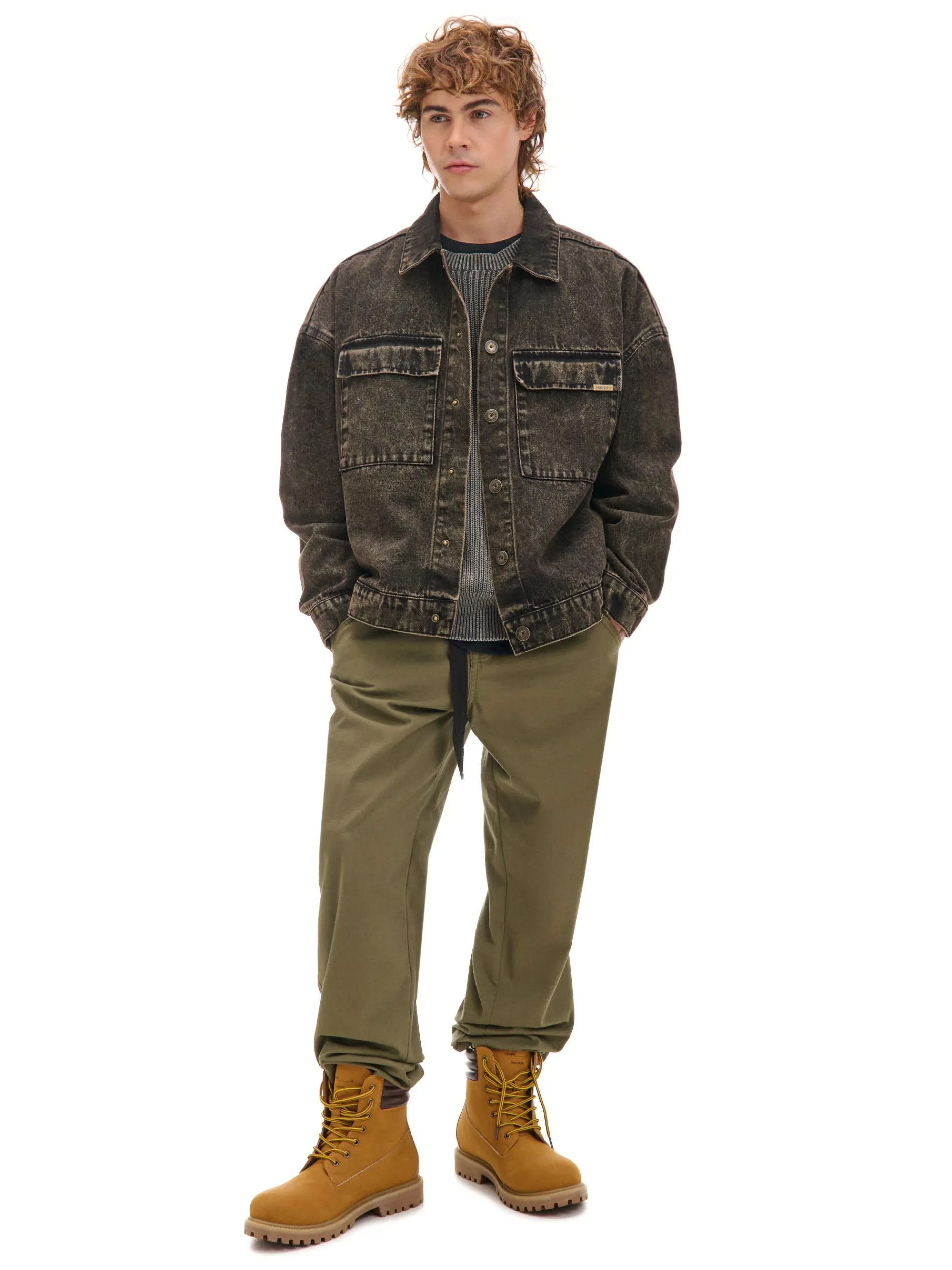 Cropp Spodnie*Oliwkowe spodnie z paskiem