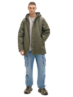 Cropp Kurtki Zimowe|Kurtki, Płaszcze*Oliwkowy płaszcz z kapturem