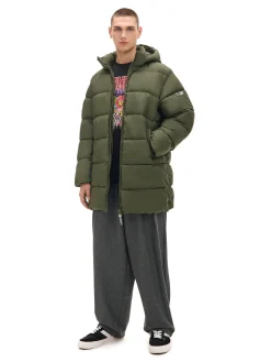 Cropp Kurtki Zimowe|Kurtki, Płaszcze*Oliwkowy pikowany płaszcz z kapturem