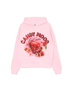 Cropp Bluzy*Różowa bluza z kapturem i nadrukiem