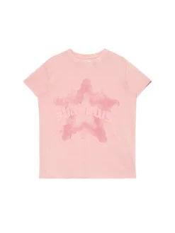 Cropp Koszulki, Topy*Różowa koszulka z nadrukiem