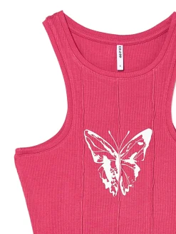 Cropp Koszulki, Topy*Różowy top z motylem