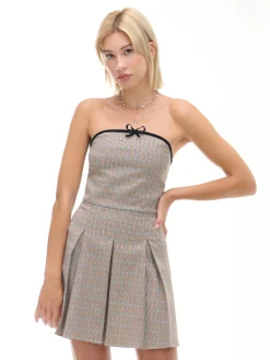 Cropp Sukienki, Kombinezony*Sukienka mini w kratę z plisami