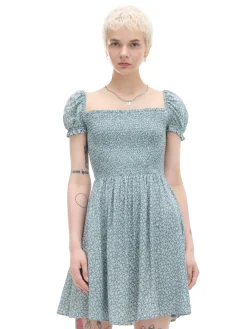 Cropp Sukienki, Kombinezony*Sukienka mini z bufiastymi rękawami i kwiatowym nadrukiem