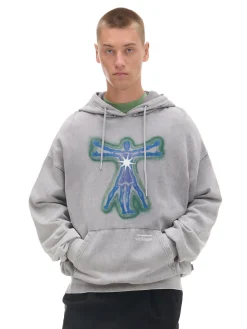 Cropp Bluzy*Szara bluza hoodie z nadrukiem