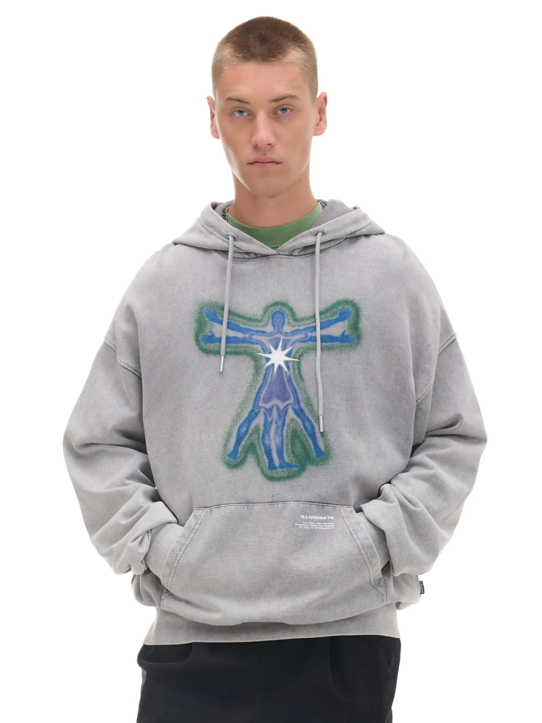 Cropp Bluzy*Szara bluza hoodie z nadrukiem