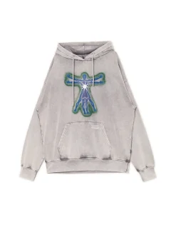 Cropp Bluzy*Szara bluza hoodie z nadrukiem