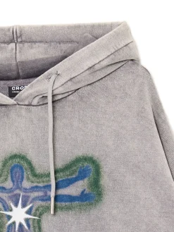 Cropp Bluzy*Szara bluza hoodie z nadrukiem