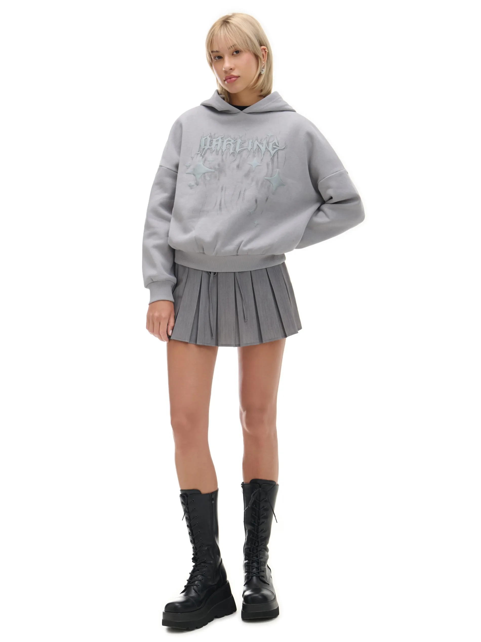 Cropp Bluzy*Szara bluza z kapturem i nadrukiem