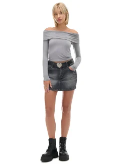 Cropp Koszulki, Topy*Szara bluzka z hiszpańskim dekoltem