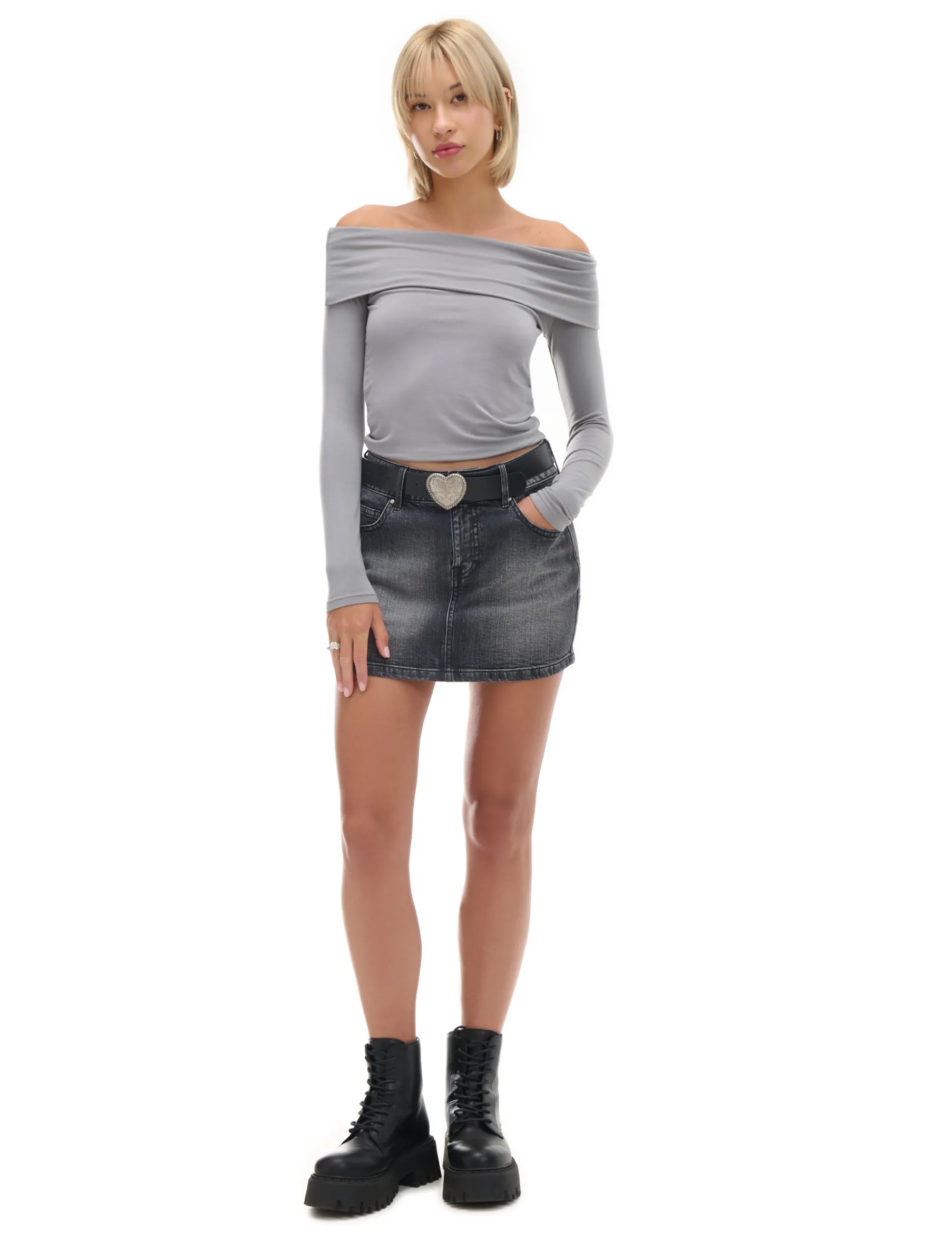 Cropp Koszulki, Topy*Szara bluzka z hiszpańskim dekoltem