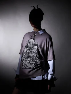 Cropp Unisex|Unisex*Szara koszulka z motywem kościotrupów UNISEX